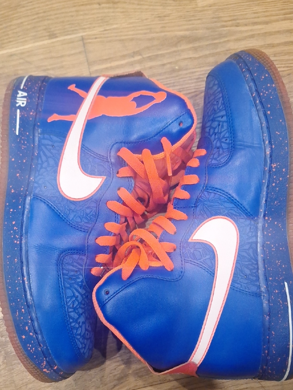 Nike Kids Blue and Orange High-Top Sneakers with White Swoosh